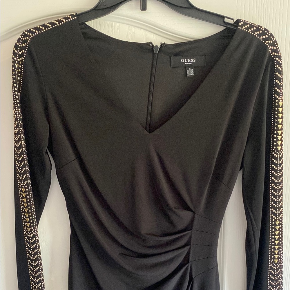 Guess Black Ruched Long Sleeve Mini Dress